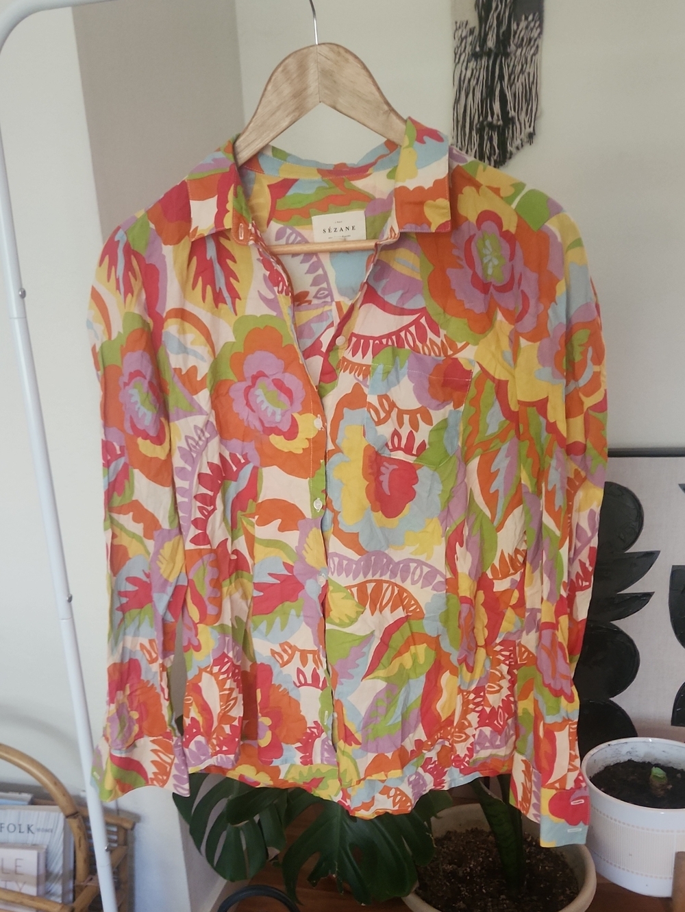 Sezane Colorful Floral Butron Up Blouse Top Size 40/8